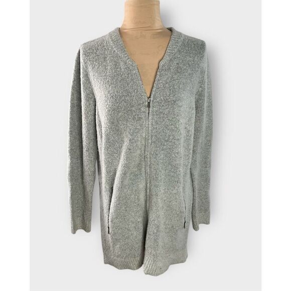 Daytrip Women’s L Zip-Up Long Cardigan with Slant Zip Side Pockets Gray - Picture 2 of 10